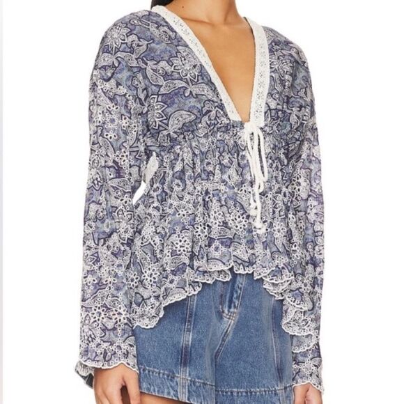 FREE PEOPLE Anissa Bed Jacket Blue Women’s Size Small - Picture 2 of 11